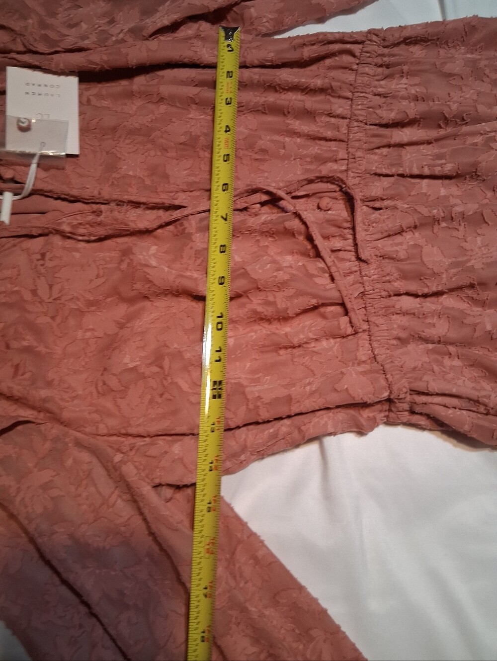 LC Lauren Conrad Pink Textured Long Sleeve Mini Dress Small Ruffle Elastic - Picture 8 of 12